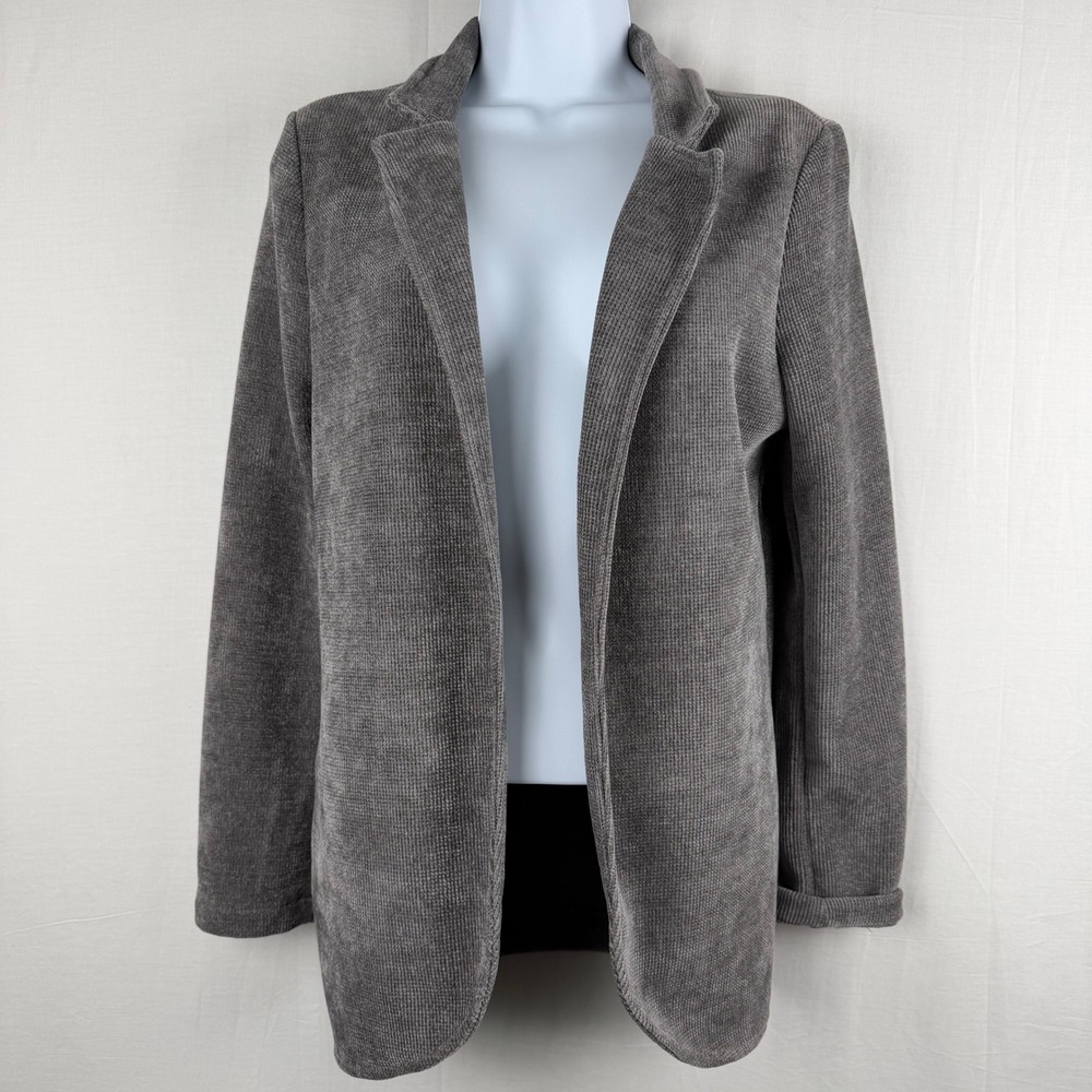 Lacomy Italy Grey Ribbed Corduroy Open Front Blazer Jacket Notched Lapel SM/Med
